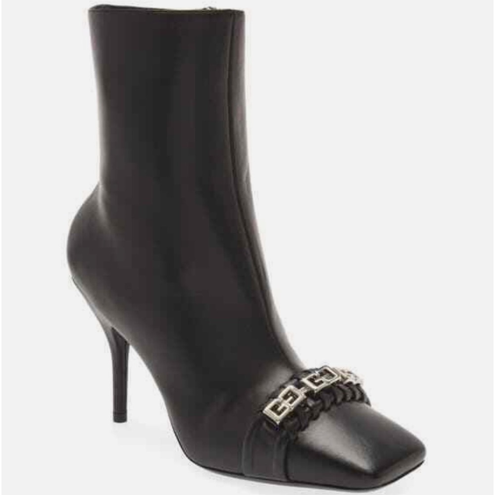 Givenchy G Woven Ankle Boots Women's 36 Black Square Side Zip Closure